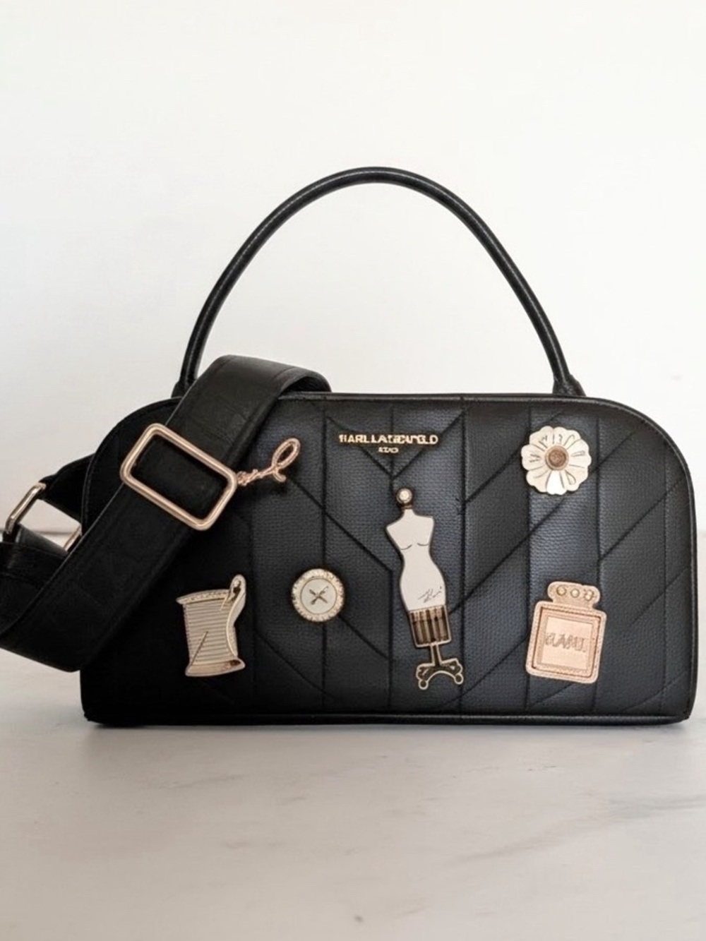 KARL LAGERFELD Maybelle Vegan Leather Embellished Quilted Dome Satchel--NWT